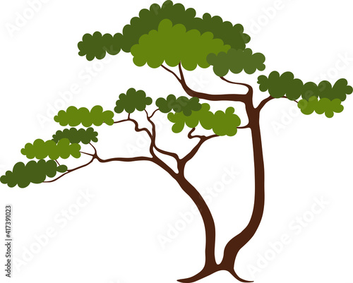 Pine - green tree  vector illustration. Flat sketch in natural natural style  emblem or symbol.
