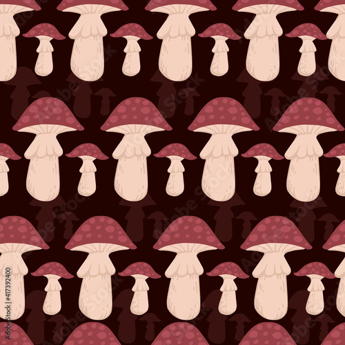 Red dotted poison mushrooms growth in forest vector illustration