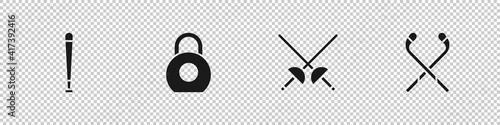 Set Baseball bat, Kettlebell, Fencing and Ice hockey sticks icon. Vector.