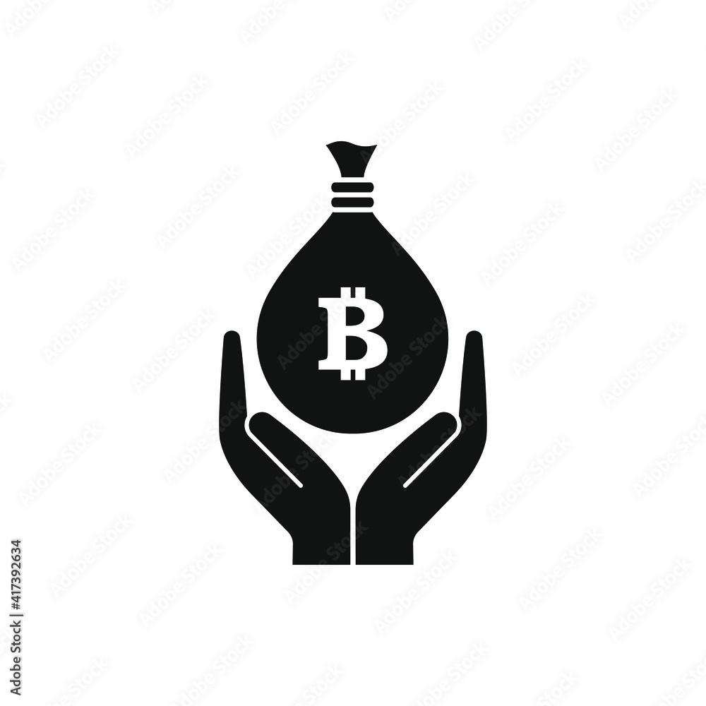 Bitcoin bag on hands icon isolated on white background. Vector illustration Bitcoin bag on hands icon isolated on white background. Vector illustration