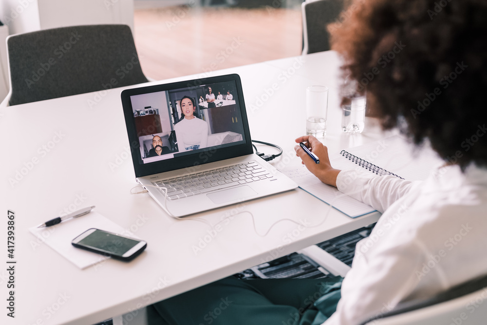 Businesswoman using laptop for video call Businesswoman using laptop for video call