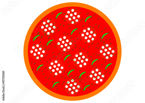 Vector illustration of pizza with salami and vegetables