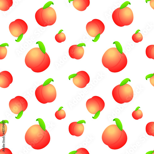 Peach Fruit Emoji Pattern. Fuzzy Peaches Seamless Background Symbols. Silhouette Emoticon Agriculture Vector.