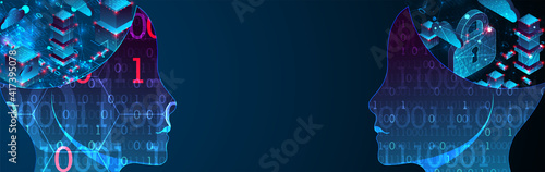 Artificial intelligence (AI) and big data concept. Machine cyber mind.  Technology vector background.