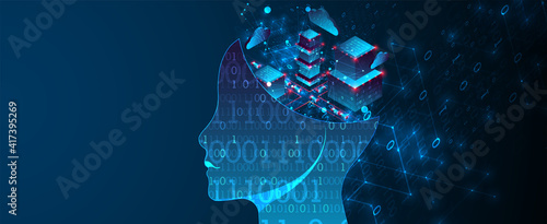 Artificial intelligence (AI) and big data concept. Machine cyber mind.  Technology vector background.