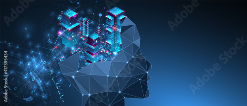 Artificial intelligence (AI) and big data concept. Machine cyber mind.  Technology vector background.