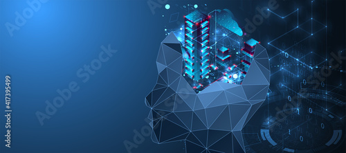 Artificial intelligence (AI) and big data concept. Machine cyber mind.  Technology vector background.