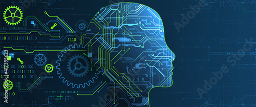 Artificial intelligence (AI) and big data concept. Machine cyber mind.  Technology vector background.
