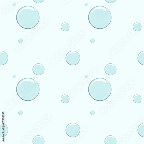 Seamless pattern with the image of bubbles. Illustration in blue colors. Design for paper  textiles and decor.