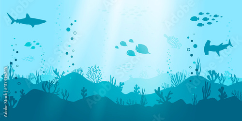 Vector Illustration Ocean Seamless Underwater Scene.