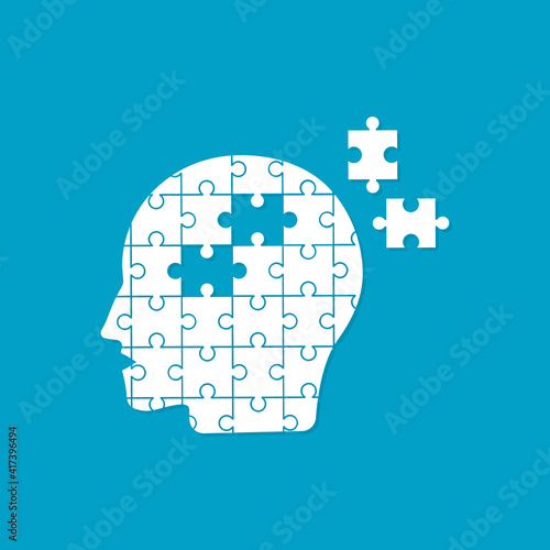 Human brain with puzzle. Mental health icon concept isolated. Vector illustration
