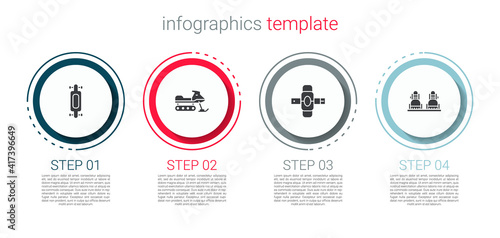 Set Longboard or skateboard, Snowmobile, Knee pads and Snowboard. Business infographic template. Vector.