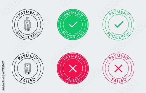 Succesful and Failed Payment vector sign. Approved and Denied transaction vector icon.