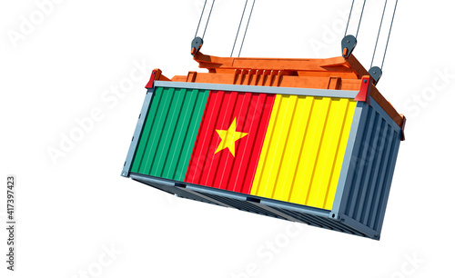 Freight Container with Cameroon flag - 3D Rendering