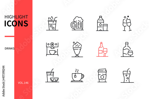 Drinks - modern line design style icons set