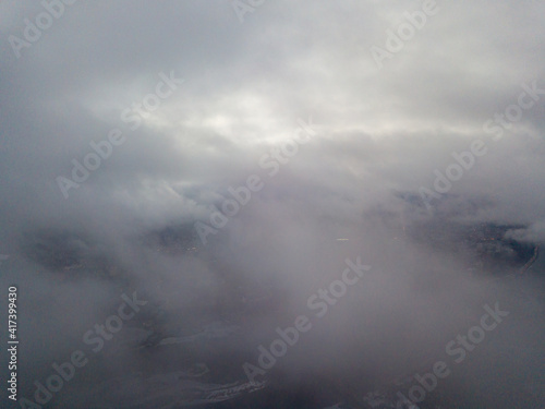 High view of Kiev through the clouds. Aerial view.