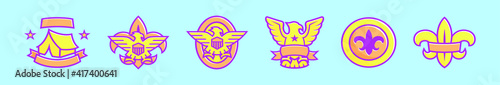 set of eagle scout badge cartoon icon design template with various models. vector illustration isolated on blue background