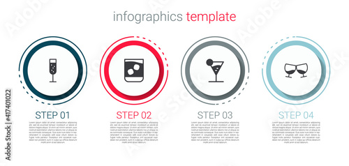 Set Glass of champagne, whiskey, Martini glass and cognac or brandy. Business infographic template. Vector.