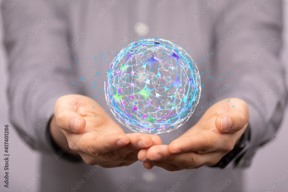 Businessman using data network with his fingers. Businessman using data network with his fingers.