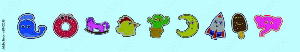 Obraz premium set of fruit fridge magnet cartoon icon design template with various models. vector illustration isolated on blue background