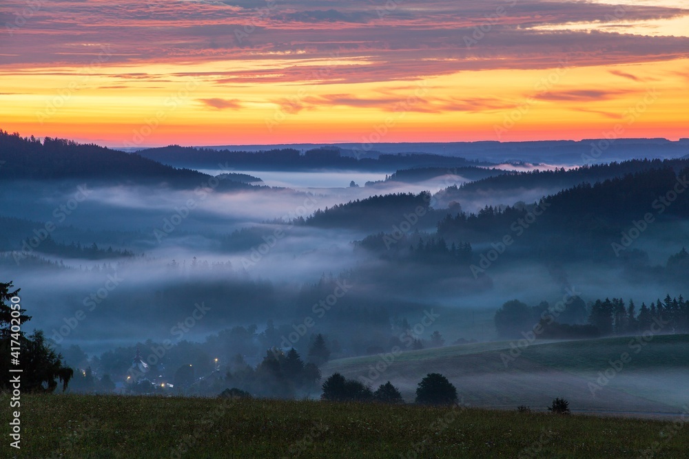 Fototapeta premium Morning panoramic sunset view from zdarske vrchy