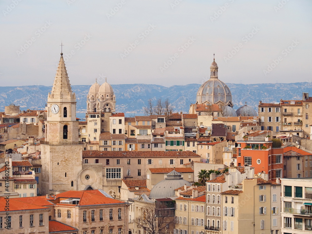 Marseille,roofs,buildings,balcony,chimneys,shutters,architecture,panoramic,view,sunset,tiles,orange,cityscape,city,forged,iron,house,old,tourism,travel,urban,domes,hills,churches,mountains