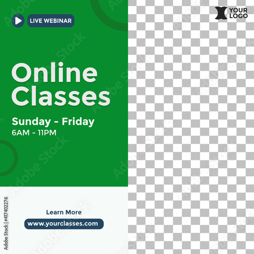 Online Classes Poster Design. Good for Social Media Post Template, Webinar, Seminar, Invitation Banner, Poster Education, Flyer, Online Class, Ads, etc