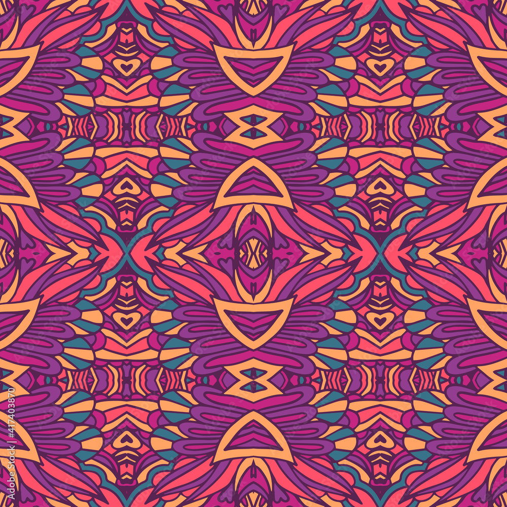Abstract Tribal vintage indian textile ethnic seamless pattern ornamental. Vector colorful geomertric art background