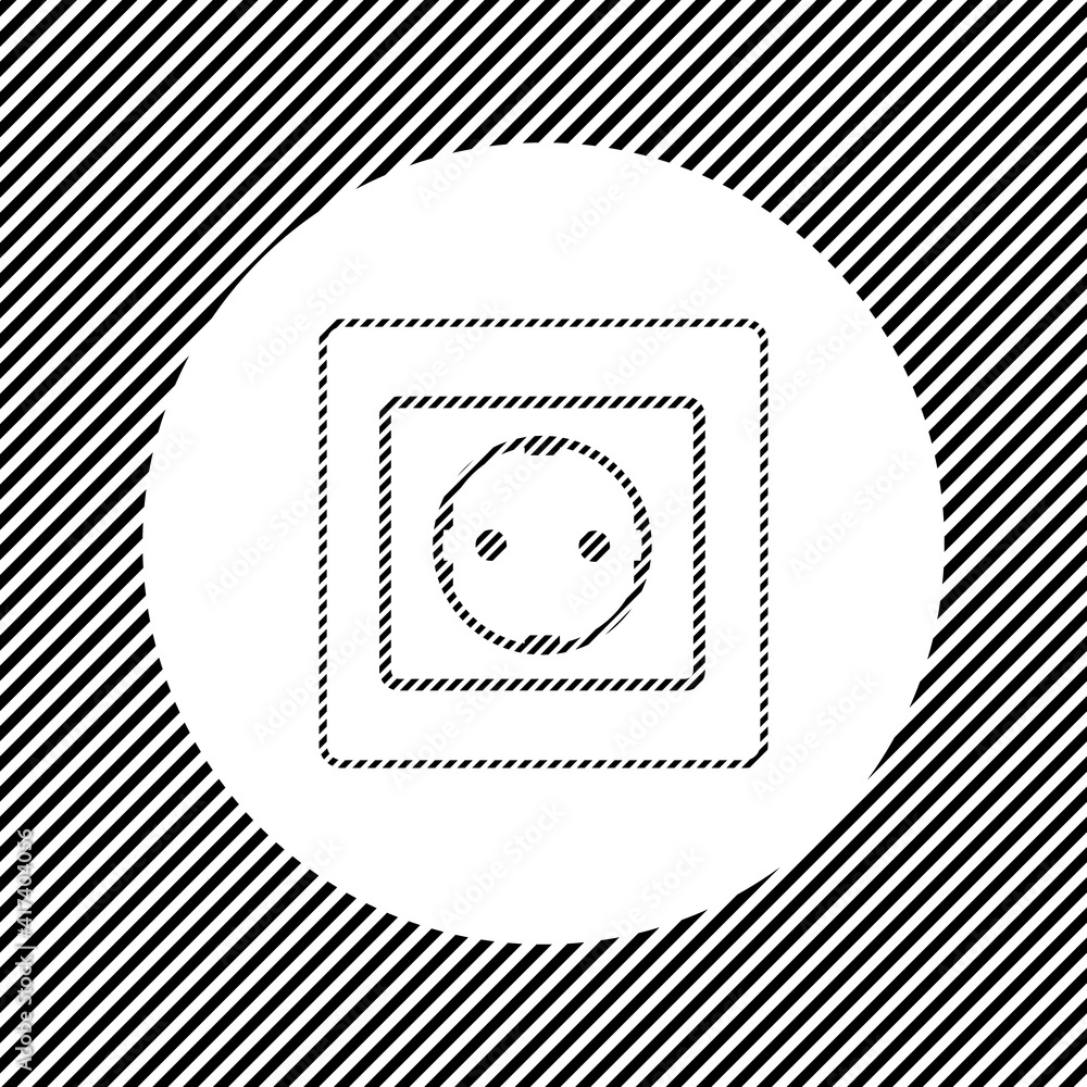 A large power socket symbol in the center as a hatch of black lines on a white circle. Interlaced effect. Seamless pattern with striped black and white diagonal slanted lines A large power socket symbol in the center as a hatch of black lines on a white circle. Interlaced effect. Seamless pattern with striped black and white diagonal slanted lines