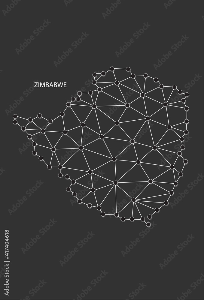 Zimbabwe Map Point scales on black background. Wire frame polygonal