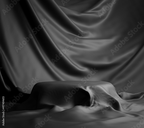 Podium Covered with Black Cloth Empty Space 3D Rendering