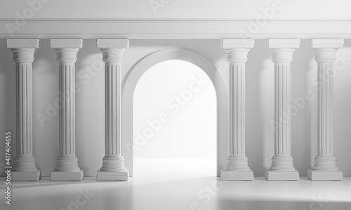 Foto Bright Shining Door Classic Column Pillars Colonade Interior Architecture 3D Ren