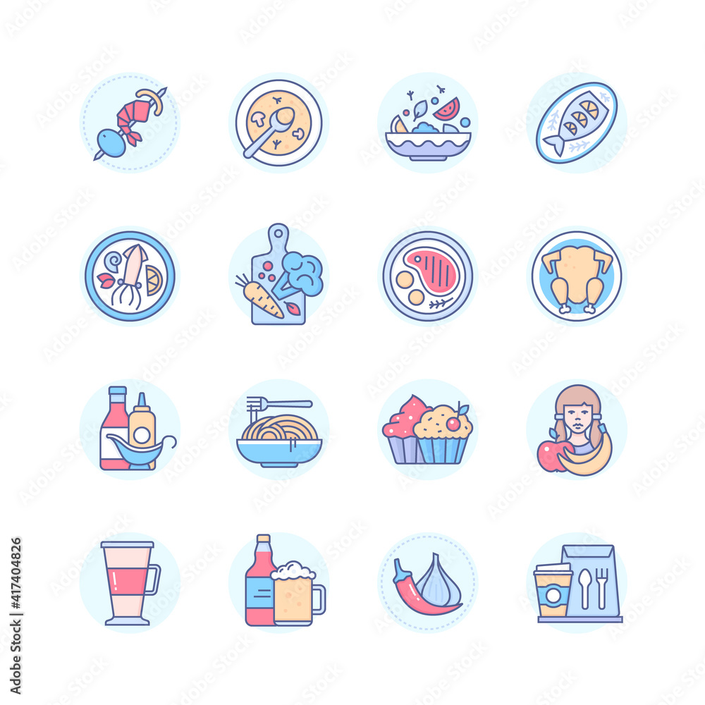Restaurant menu - modern line design style icons set