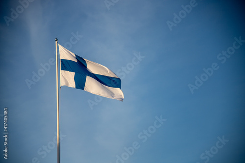 Finland flag waving in the wind Fototapet