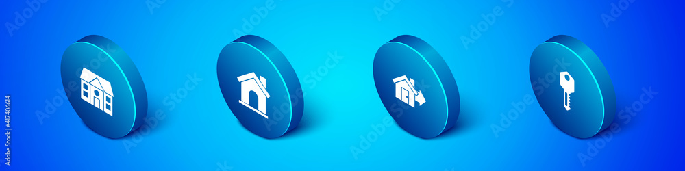Set Isometric House, Sale house, key and icon. Vector. Set Isometric House, Sale house, key and icon. Vector.