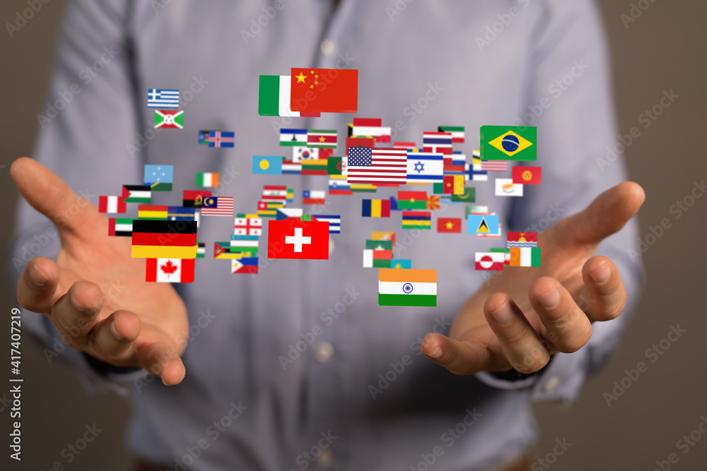 World map with all states and their flags,3d render. World map with all states and their flags,3d render.