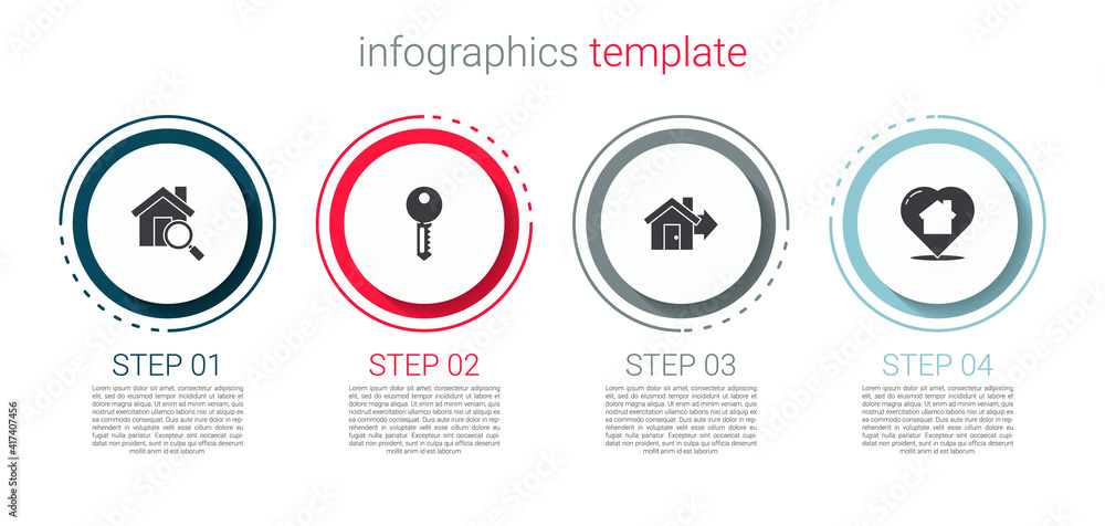 Set Search house, House key, Sale and with heart shape. Business infographic template. Vector. Set Search house, House key, Sale and with heart shape. Business infographic template. Vector.