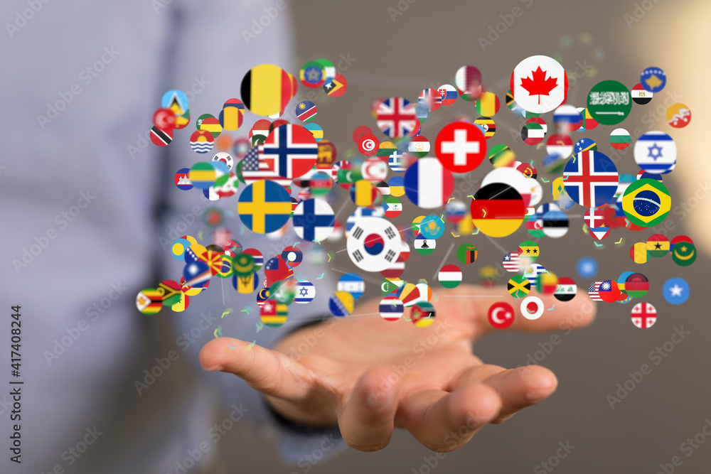 World map with all states and their flags,3d render. World map with all states and their flags,3d render.