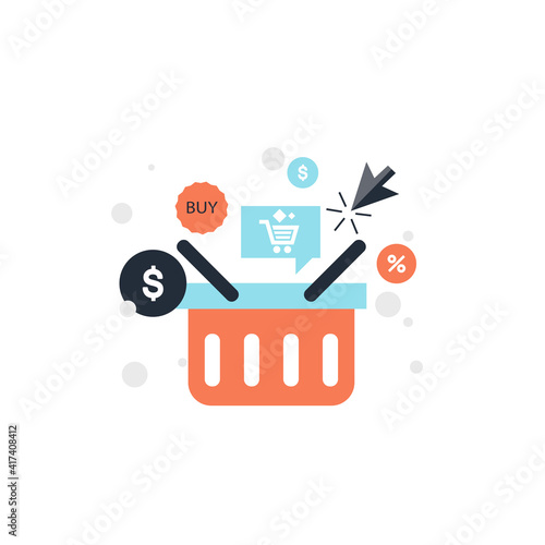 On line shopping and payment Methods. Mobile payments. Pay per click and online order. Flat vector illustration