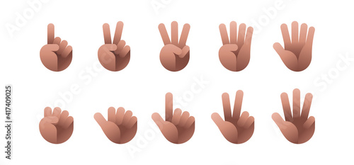 Hand finger counting set on white background, vector illustration
