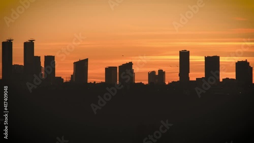 Silhouette Of Skyscrapers From Levent District, Istanbul, Turkey photo