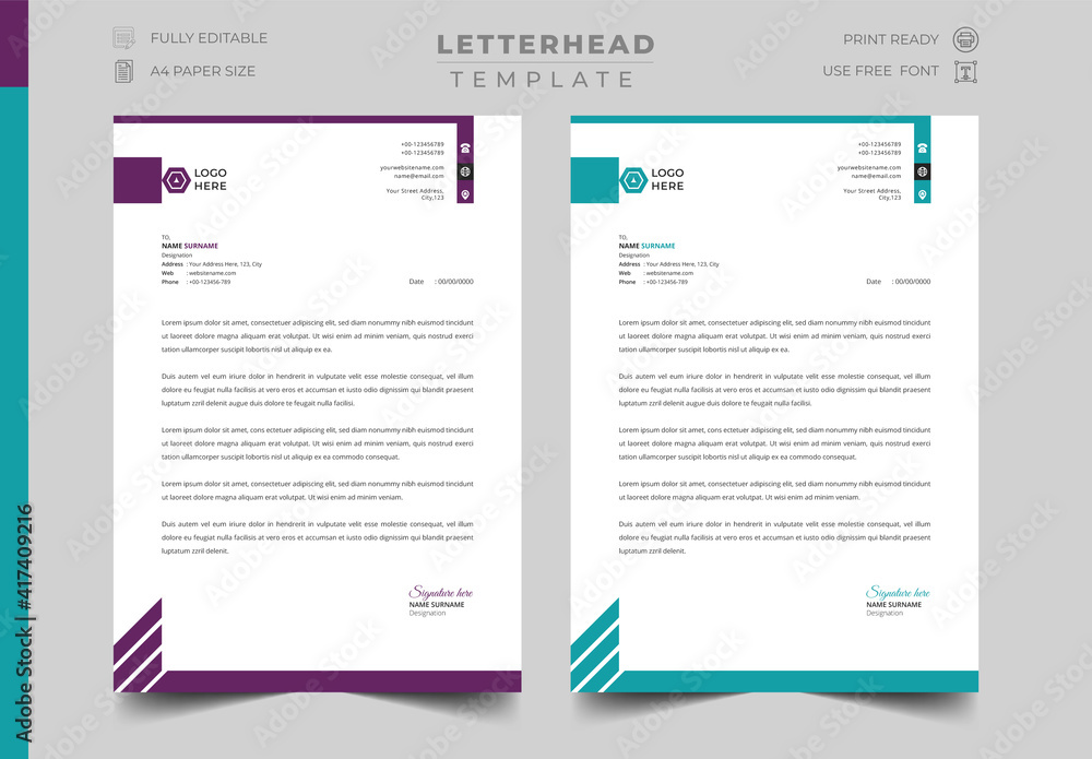 Elegant & Corporate Letterhead Template, two color variation letterhead design.