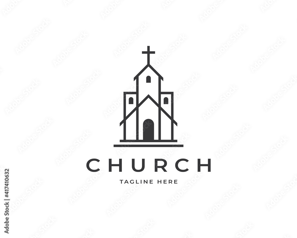 Church building logo design vector. Modern architecture logo design