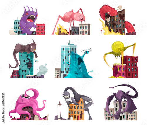 Monster Attacking Icon Set
