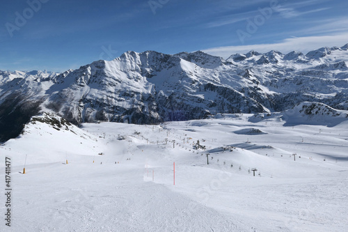 Alpine mountain ski resort in La Thuile  Aosta Valley  Italy