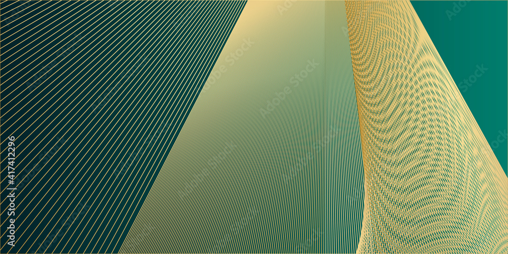 Modern simple gold line on dark green background. Turquoise abstract ...