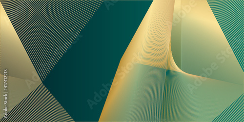 Luxury green background combine with glowing golden lines for business presentation background. Overlap layer textured background
