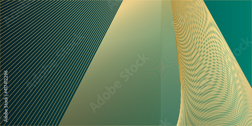 Modern simple gold line on dark green background. Turquoise abstract background with golden wavy pattern. Art deco ornament vector illustration 