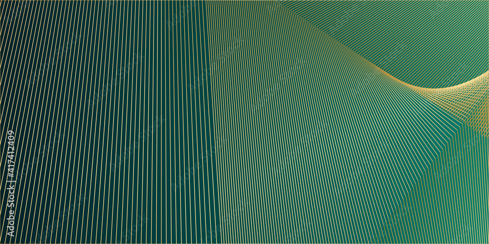 Modern simple gold line on dark green background. Turquoise abstract background with golden wavy pattern. Art deco ornament vector illustration Modern simple gold line on dark green background. Turquoise abstract background with golden wavy pattern. Art deco ornament vector illustration