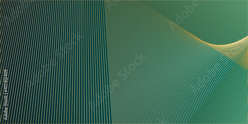 Modern simple gold line on dark green background. Turquoise abstract background with golden wavy pattern. Art deco ornament vector illustration 